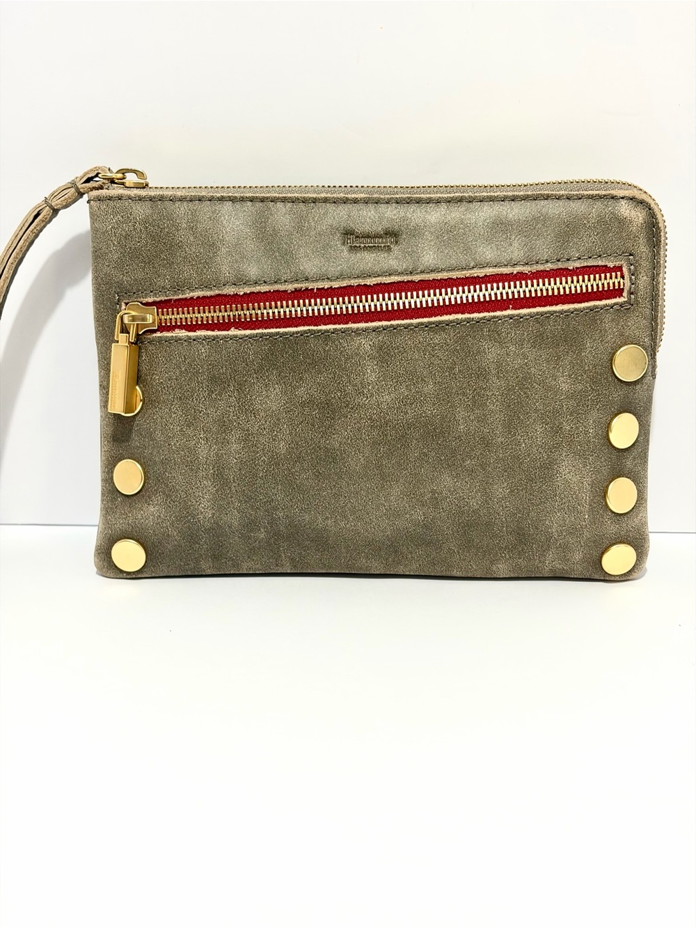 Hammitt Nash Small Crossbody Wristlet/Crossbody In Pewter/Brushed Gold/Red Zip